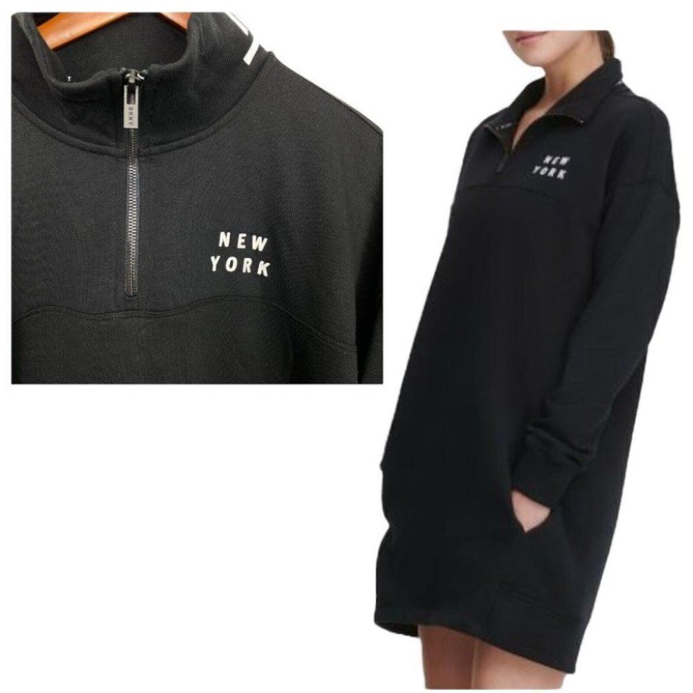 DKNY Sport New York York Sweater Dress Athleisure Logo Zip NYC Lounge Casual